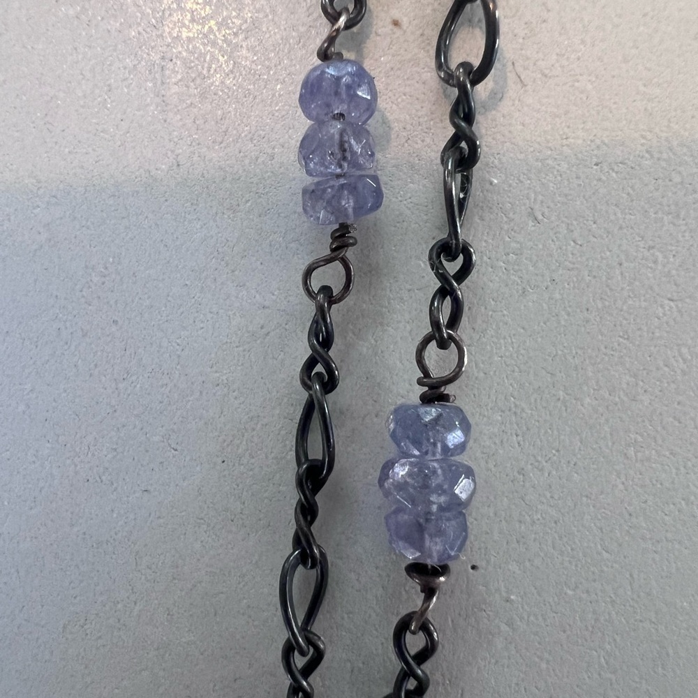 Diamond Cap Tassel with Amethyst on Silver Necklace - Picture 5 of 6